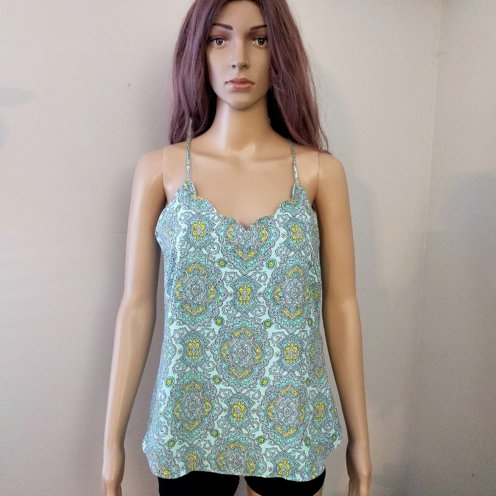 J Crew Mint Green Printed Scalloped Paisley Cami Sleeveless Top
